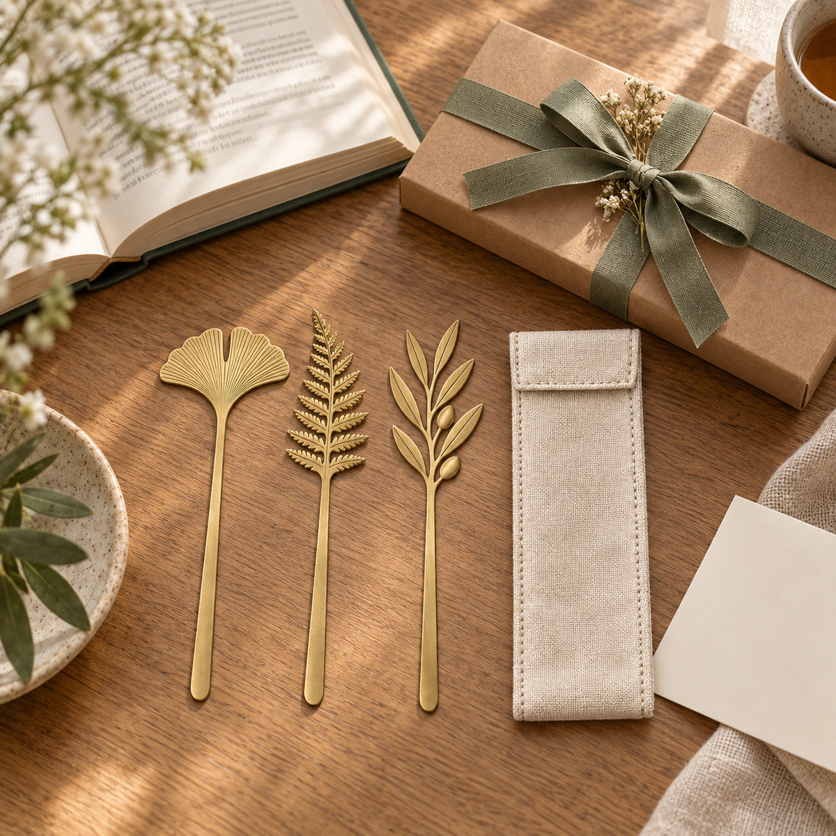 Brass Leaf Bookmark Set