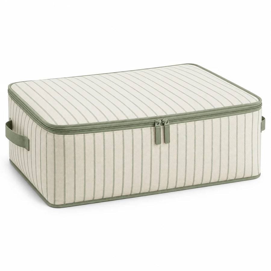 Sage Stripe Wardrobe Storage Bag, Low Profile