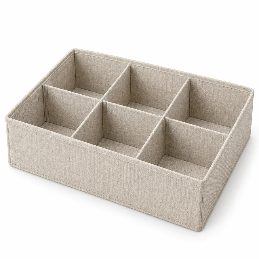 Oatmeal Fabric Drawer Organizer with Removable Dividers