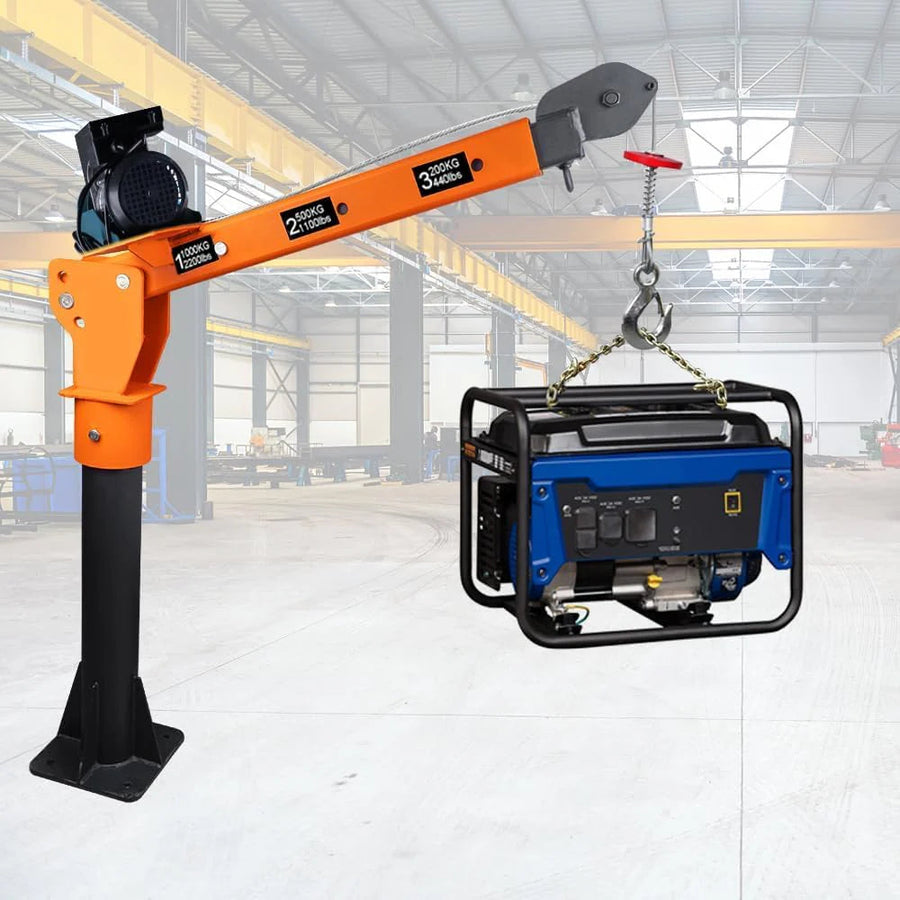 1100LB Folding Dismountable Household Hoist Truck Crane with Electric Hoist (110V) - 880LB Pulling Force, Jib Cranes for Factory, Warehouse,…