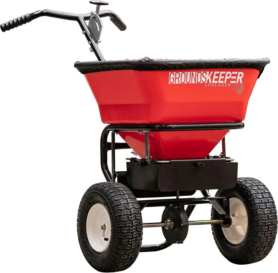 Multi-purpose Walk Behind Push Spreader, 100 Pound Capacity, Multi Use Tool for Grass Seed, Salt, De-icer, Fertilizer and Seeds