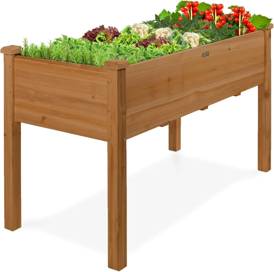 72X23X30IN Raised Garden Bed, Elevated Wood Planter Box Stand for Backyard, Patio, Balcony W/divider Panel, 6 Legs, 300LB Capacity - Natural