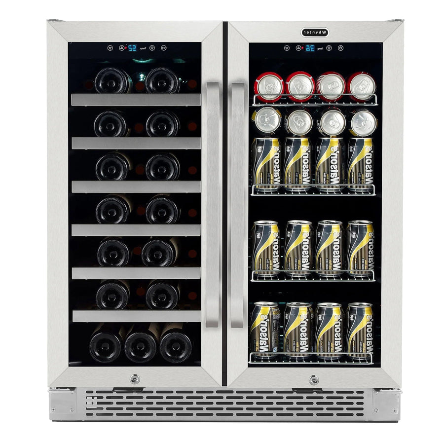 30?BUILT-IN French Door Dual Zone 33 Bottle Wine Refrigerator 88 Can Beverage Center