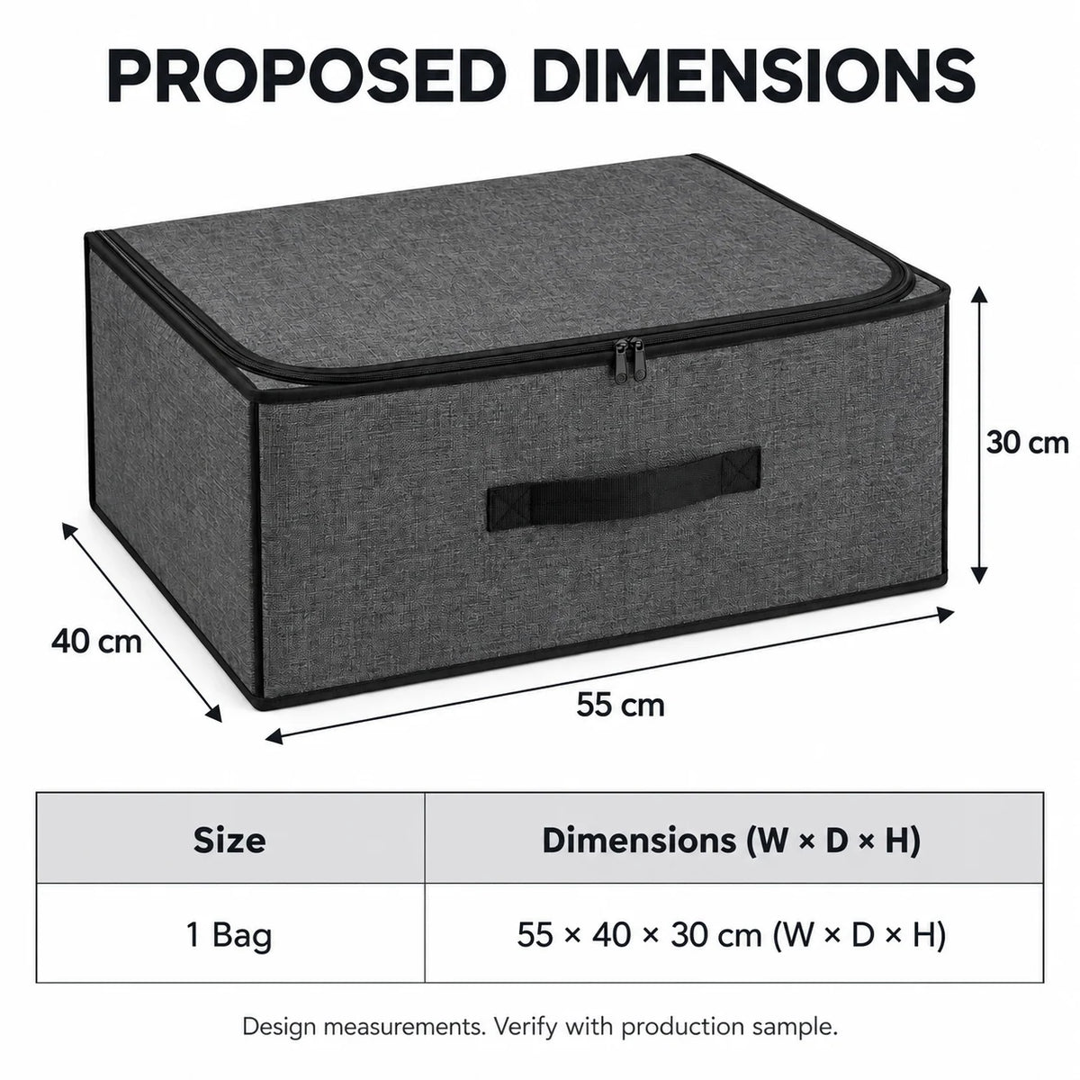 Charcoal Structured Wardrobe Storage Bag, Wide