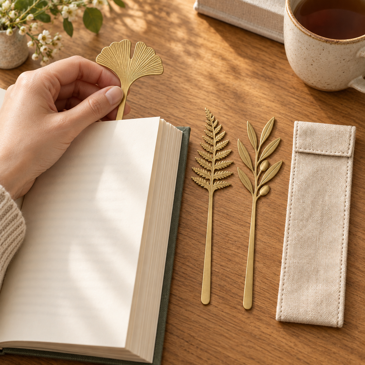 Brass Leaf Bookmark Set