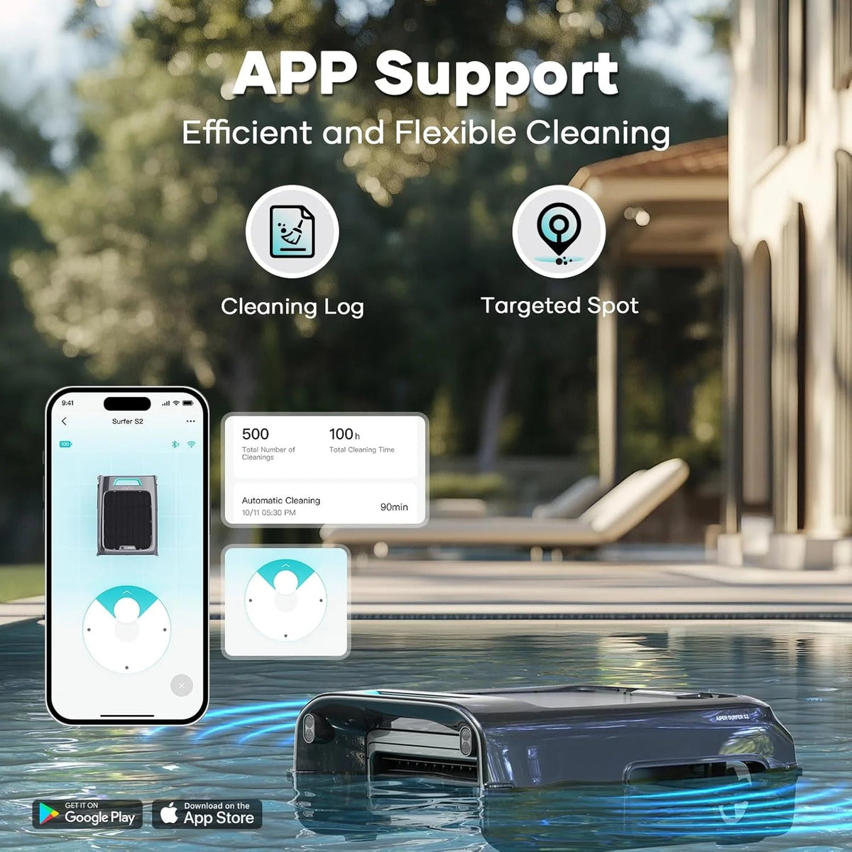 Solar Pool Skimmer with App Support, 24/7 Cleaning, Dual Charging Modes, Smart Obstacle Avoidance, Ideal for All Swimming Pool Types