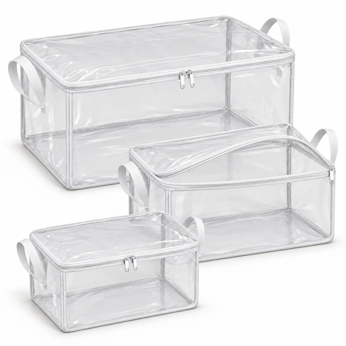 Clear White-Trim Storage Bags, Mixed Size 3-Pack