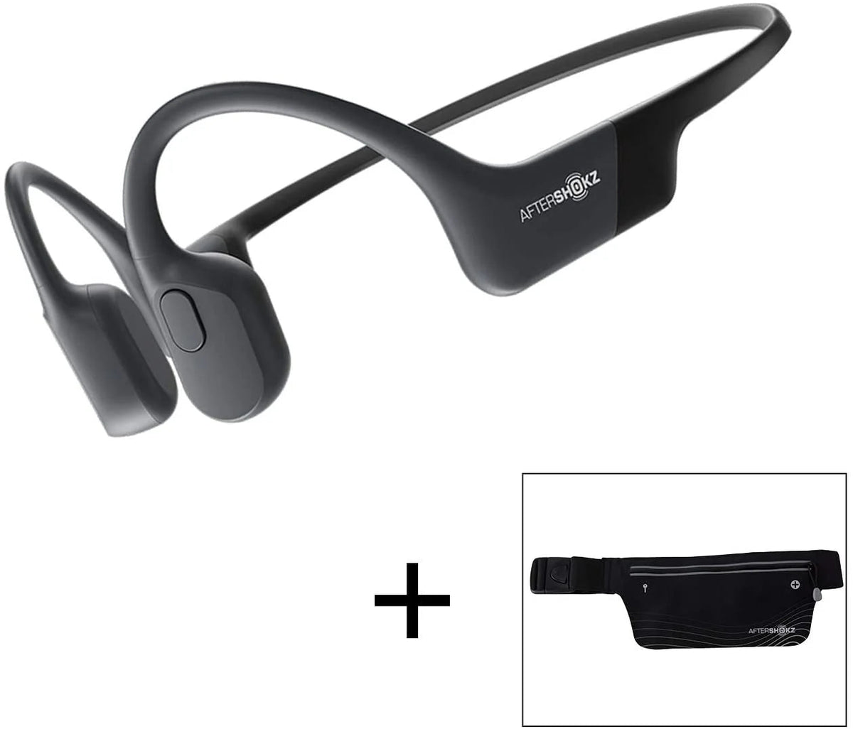 Aeropex Open-ear Wireless Bone Conduction Headphones with Sport Belt, Cosmic Black, 2.3