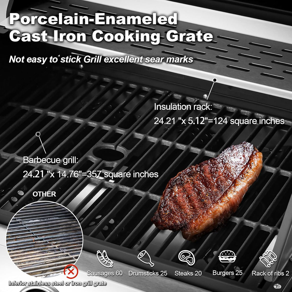 Upgraded 4 Burner Bbq Propane Gas Grill with Cast Iron Grates & Side Stove, 44,000 btu Stainless Steel Burner Barbecue Grill for Patio,…