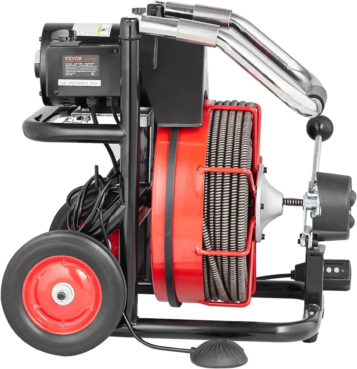 Drain Cleaner Machine 100FT X 1/2 Inch, Auto Feed Sewer Snake Auger on Wheels, 550W Portable Drain Cleaning Machine with 8 Cutters &…