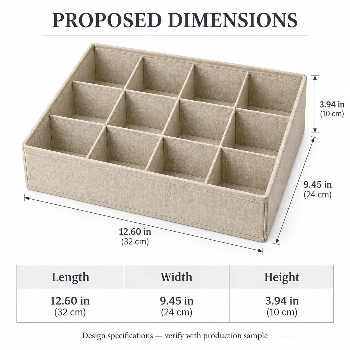 Oatmeal Fabric Sock Drawer Organizer, 12 Cells
