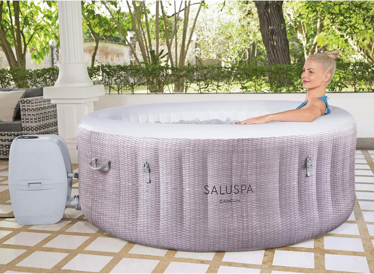 Large Round 2 to 4 Person Inflatable Hot Tub Portable Outdoor Spa with 120 Airjets and Energysense Cover, Grey