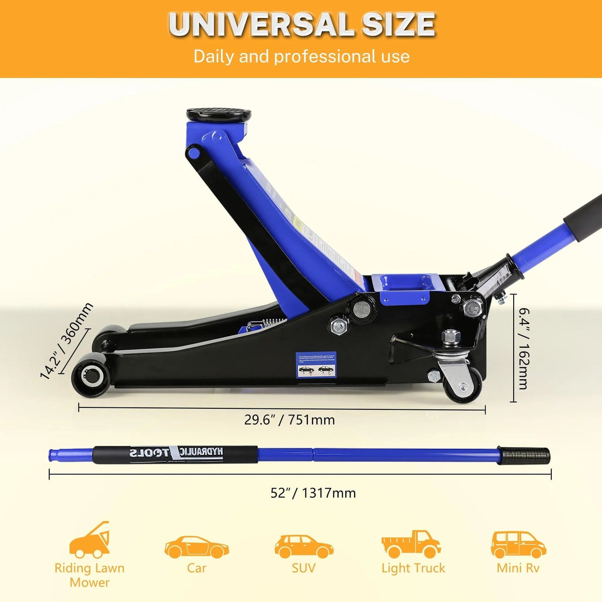 4-TON Floor Jack, Low Profile Car Jack, Heavy-duty Trolley Jack Car Lift with Dual Pump Pistons, Lifting Range 4"-21", 8000LBS