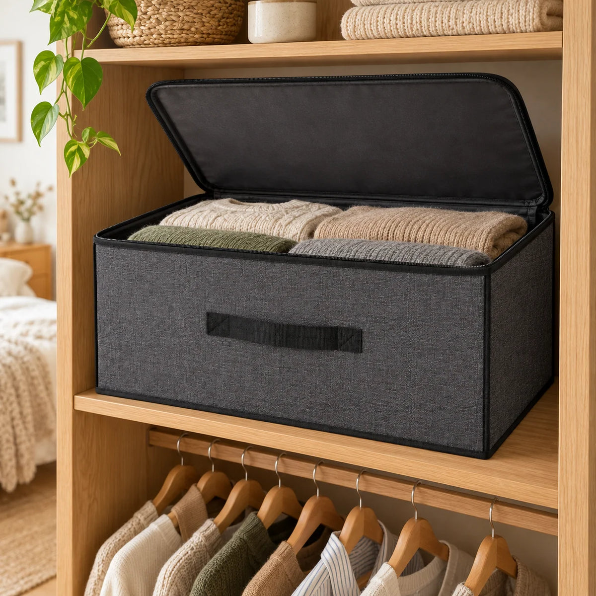 Charcoal Structured Wardrobe Storage Bag, Wide