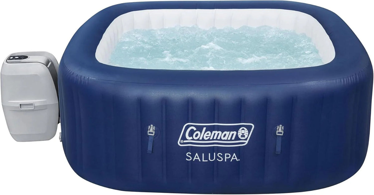 4 to 6 Person Inflatable Hot Tub Square Portable Outdoor Spa with 114 Soothing Airjets and Insulated Cover