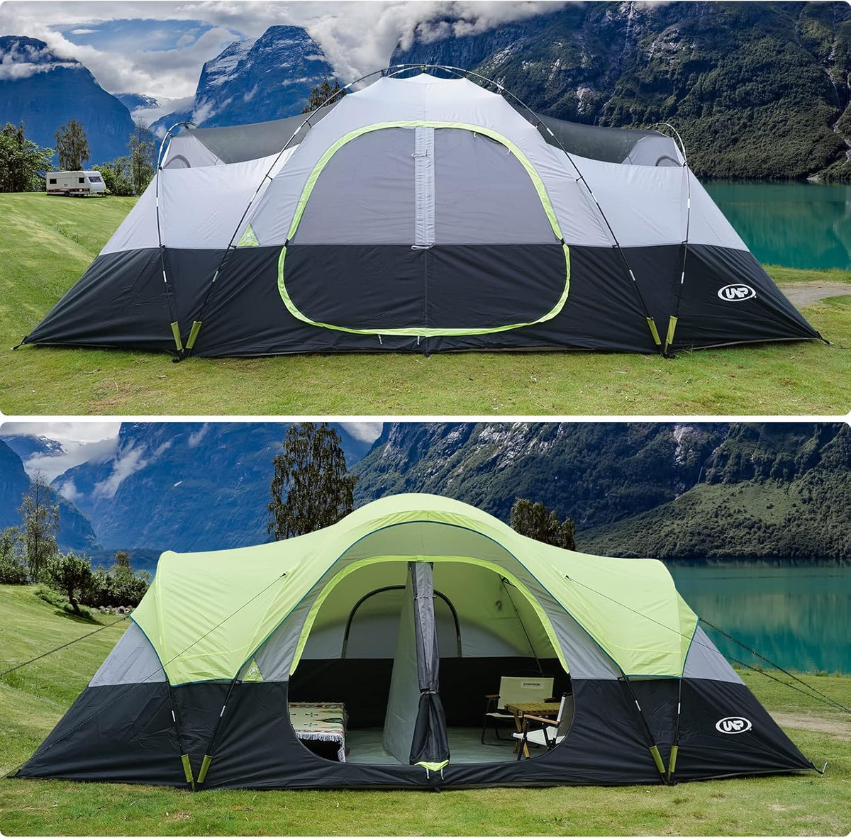 Camping Tent 10-PERSON-FAMILY Tents, Parties, Music Festival Tent, Big, Easy Up, 5 Large Mesh Windows, Double Layer, 2 Room, Waterproof,…