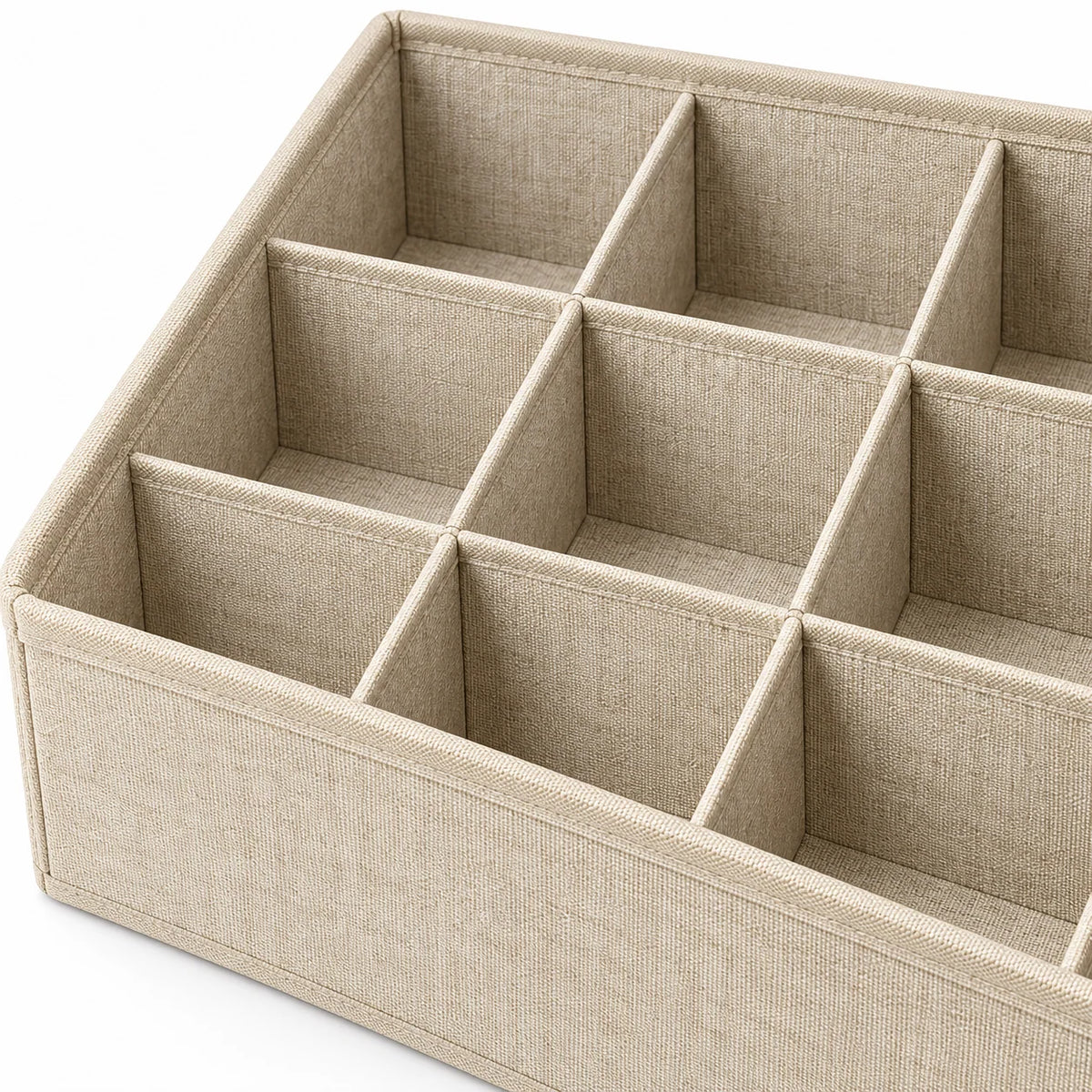 Oatmeal Fabric Sock Drawer Organizer, 12 Cells
