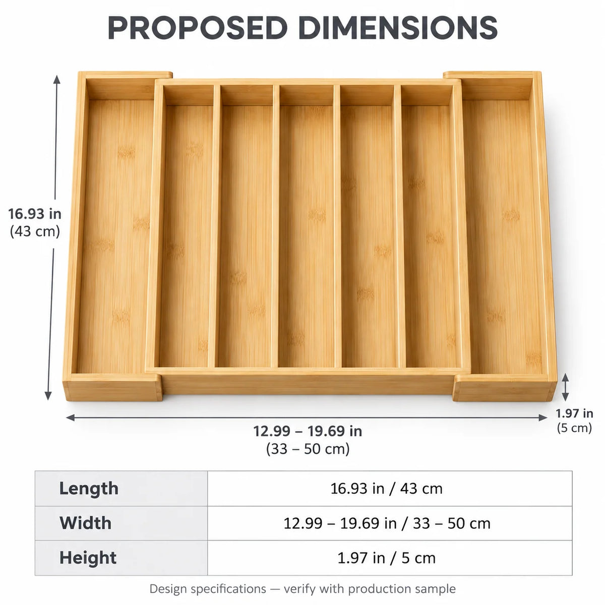 Expandable Bamboo Cutlery Drawer Organizer, 7 Compartments