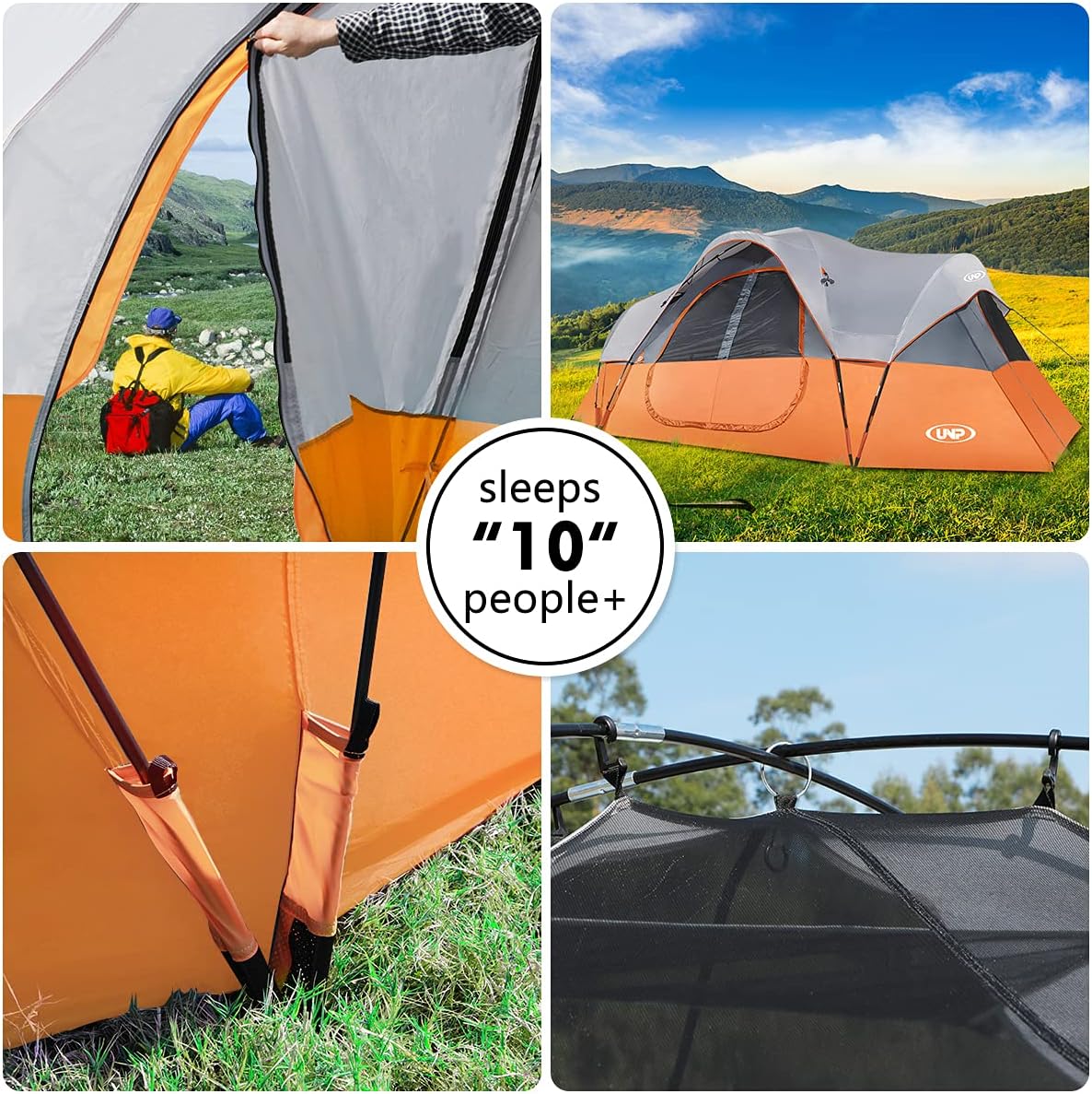 Camping Tent 10-PERSON-FAMILY Tents, Parties, Music Festival Tent, Big, Easy Up, 5 Large Mesh Windows, Double Layer, 2 Room, Waterproof,…