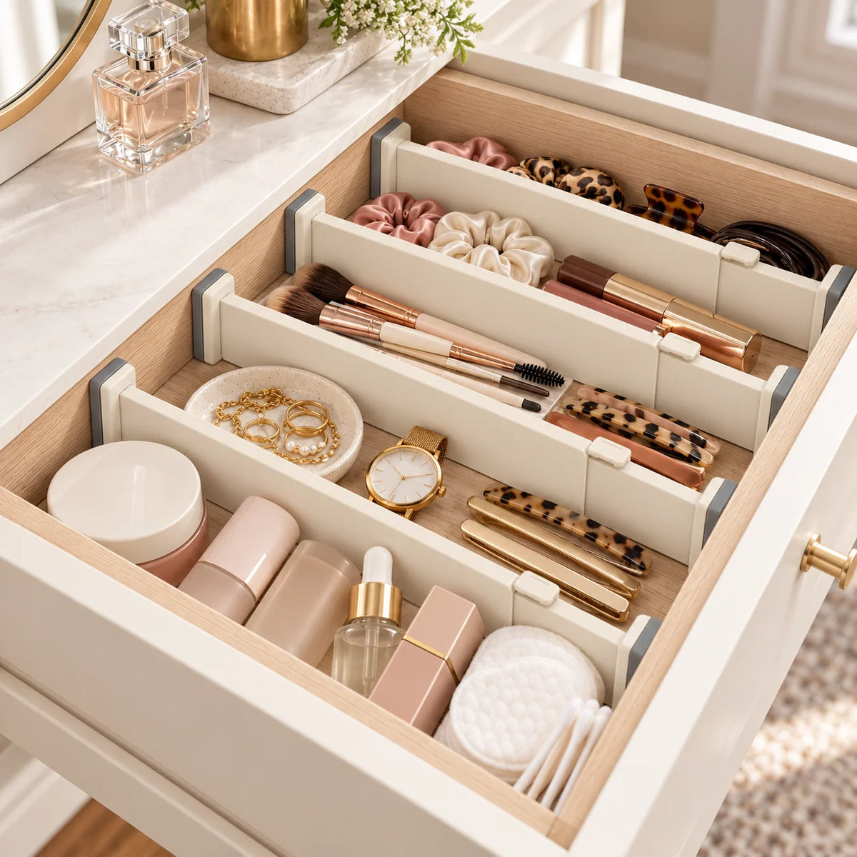 Ivory Compact Adjustable Drawer Dividers, 4-Pack