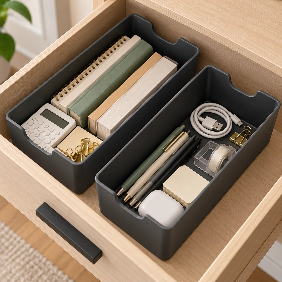 Charcoal Deep Drawer Organizer Bins, 2-Pack