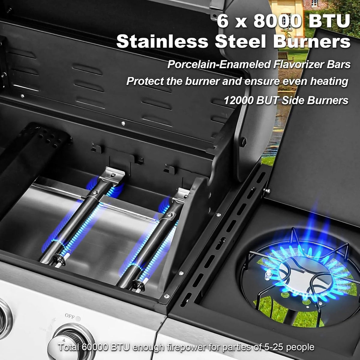 Upgraded 4 Burner Bbq Propane Gas Grill with Cast Iron Grates & Side Stove, 44,000 btu Stainless Steel Burner Barbecue Grill for Patio,…