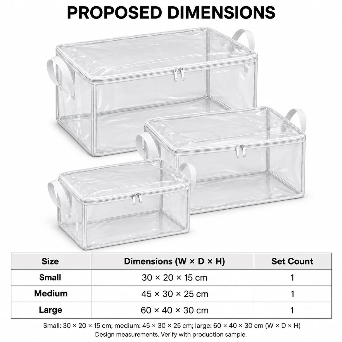 Clear White-Trim Storage Bags, Mixed Size 3-Pack