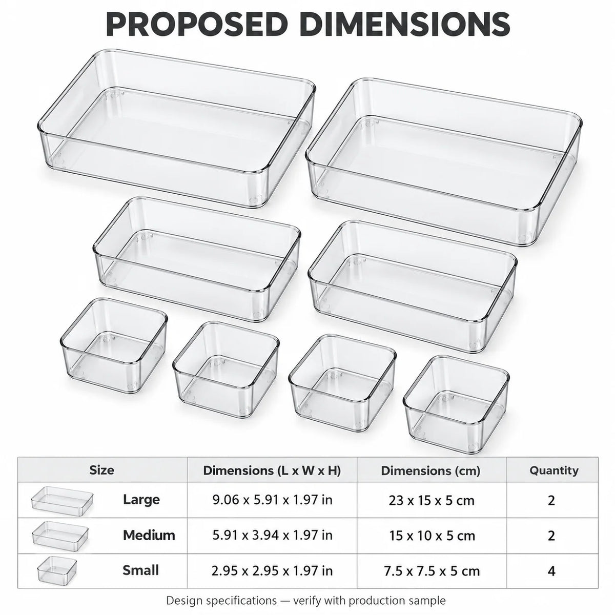 Clear Modular Drawer Organizer Trays, 8-Piece Set