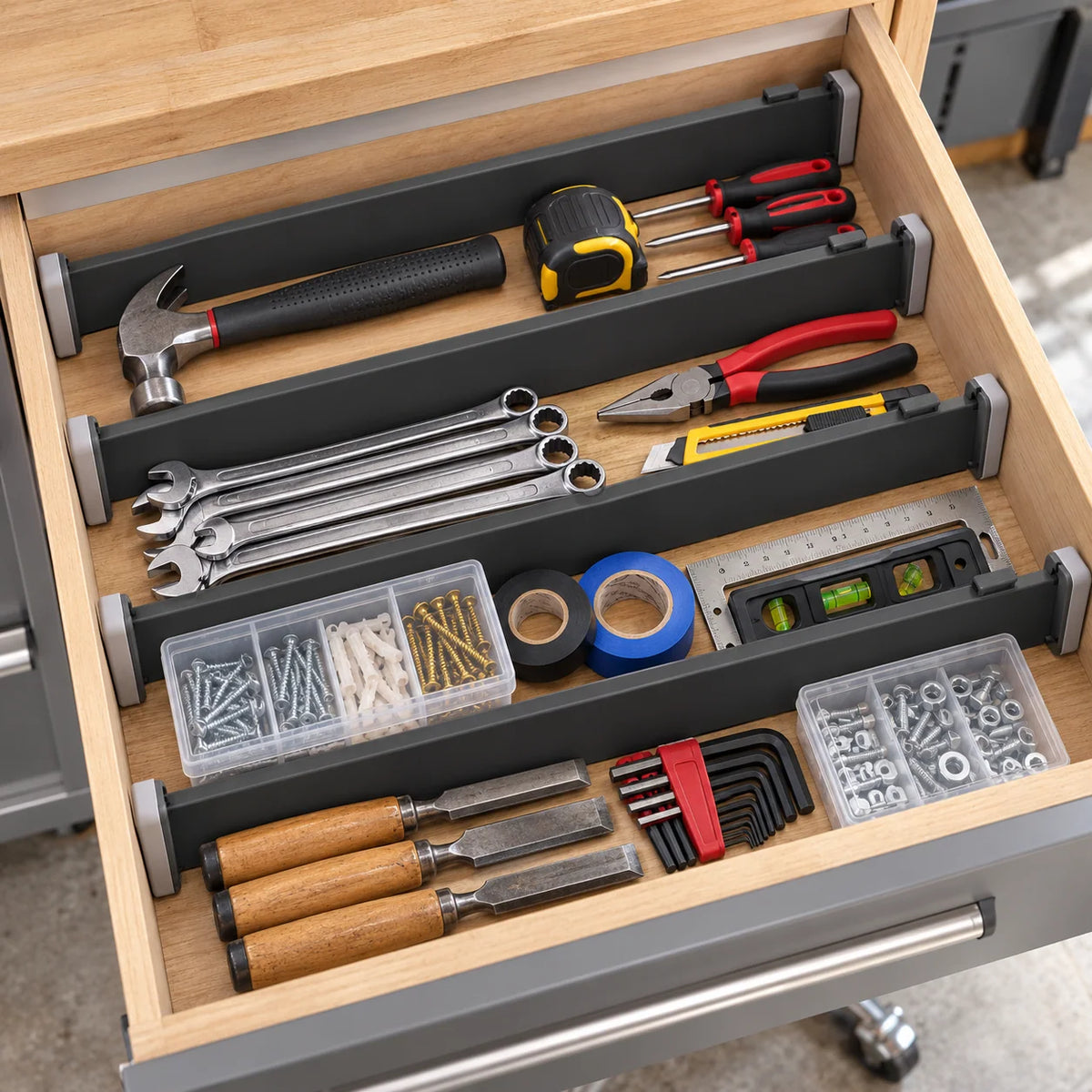 Charcoal Adjustable Drawer Dividers, 4-Pack