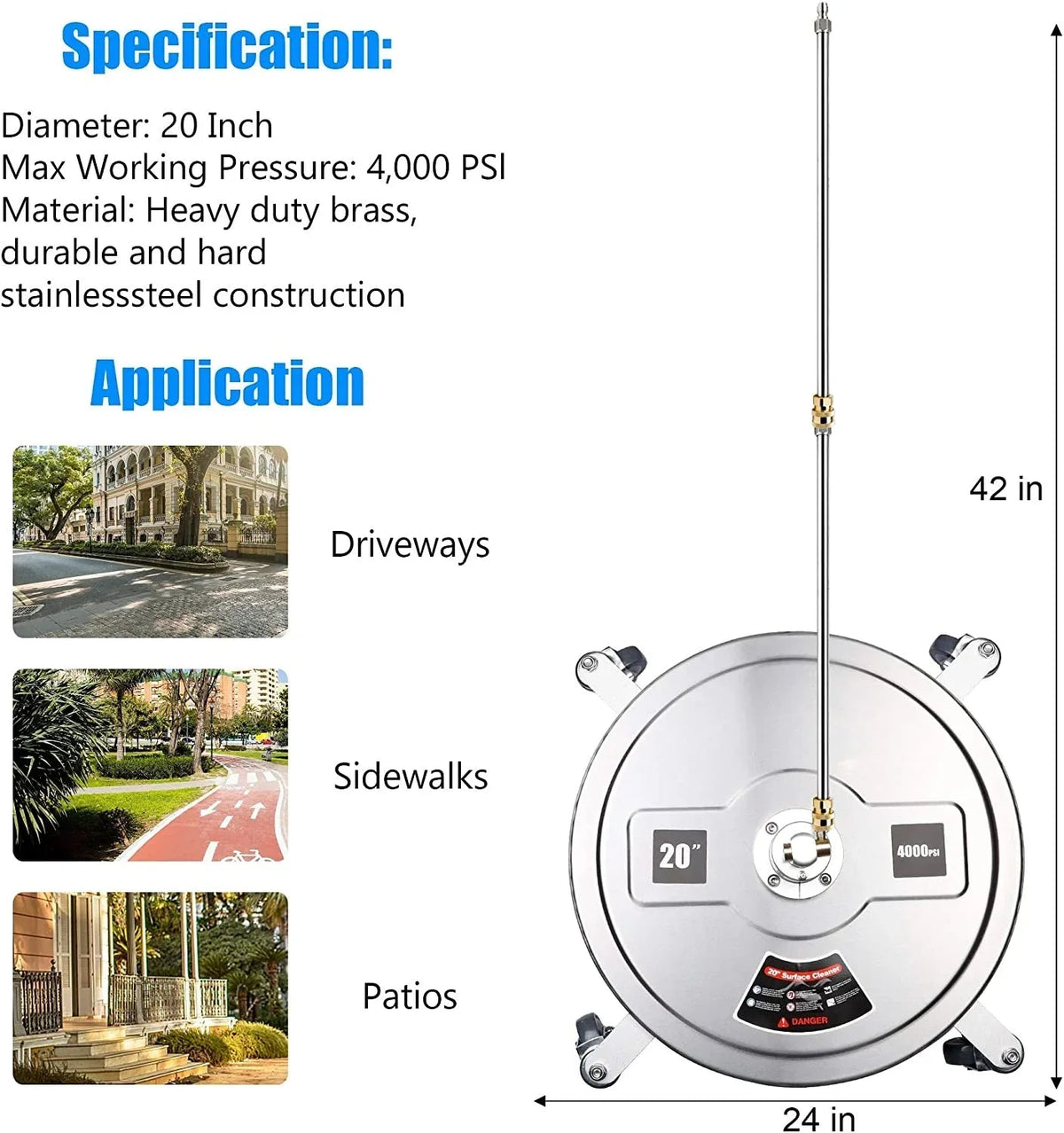 Stainless Steel Housing 1 4 Quick Connector, Power Washer Attachment with 2 Extension Wand, 2 Replacement Nozzles