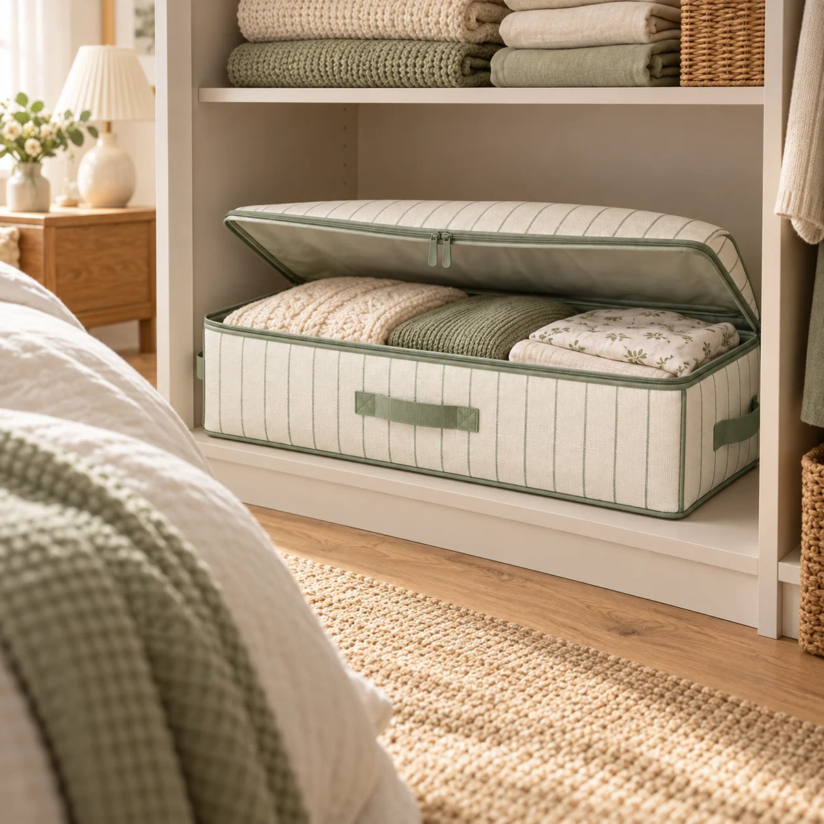 Sage Stripe Underbed Clothes Storage Bag