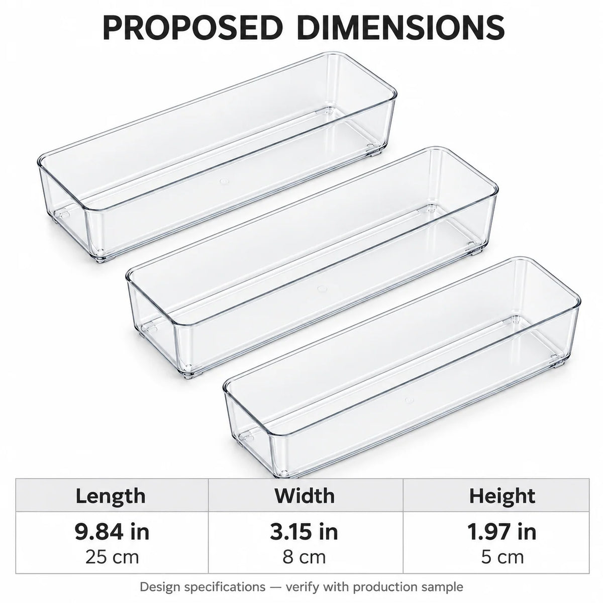 Clear Slim Drawer Organizer Trays, 3-Pack