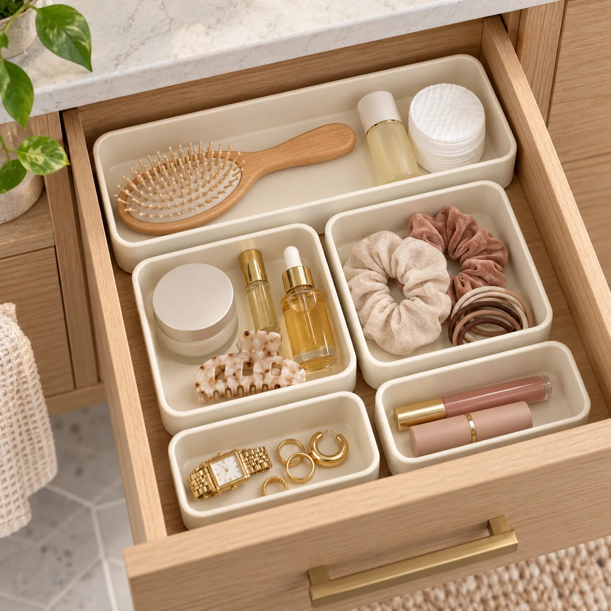 Ivory Modular Drawer Organizer Trays, 5-Piece Set