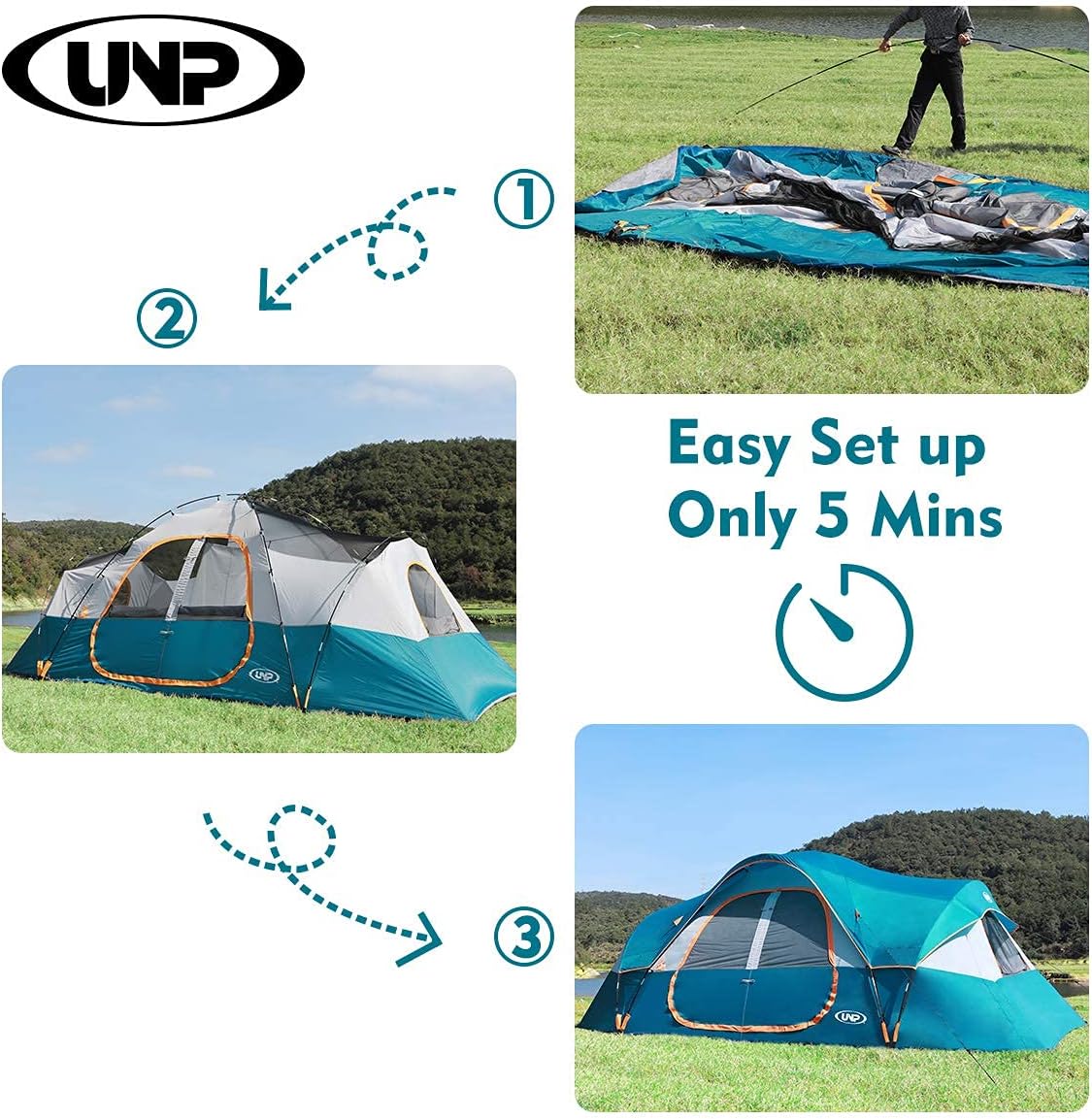 Camping Tent 10-PERSON-FAMILY Tents, Parties, Music Festival Tent, Big, Easy Up, 5 Large Mesh Windows, Double Layer, 2 Room, Waterproof,…