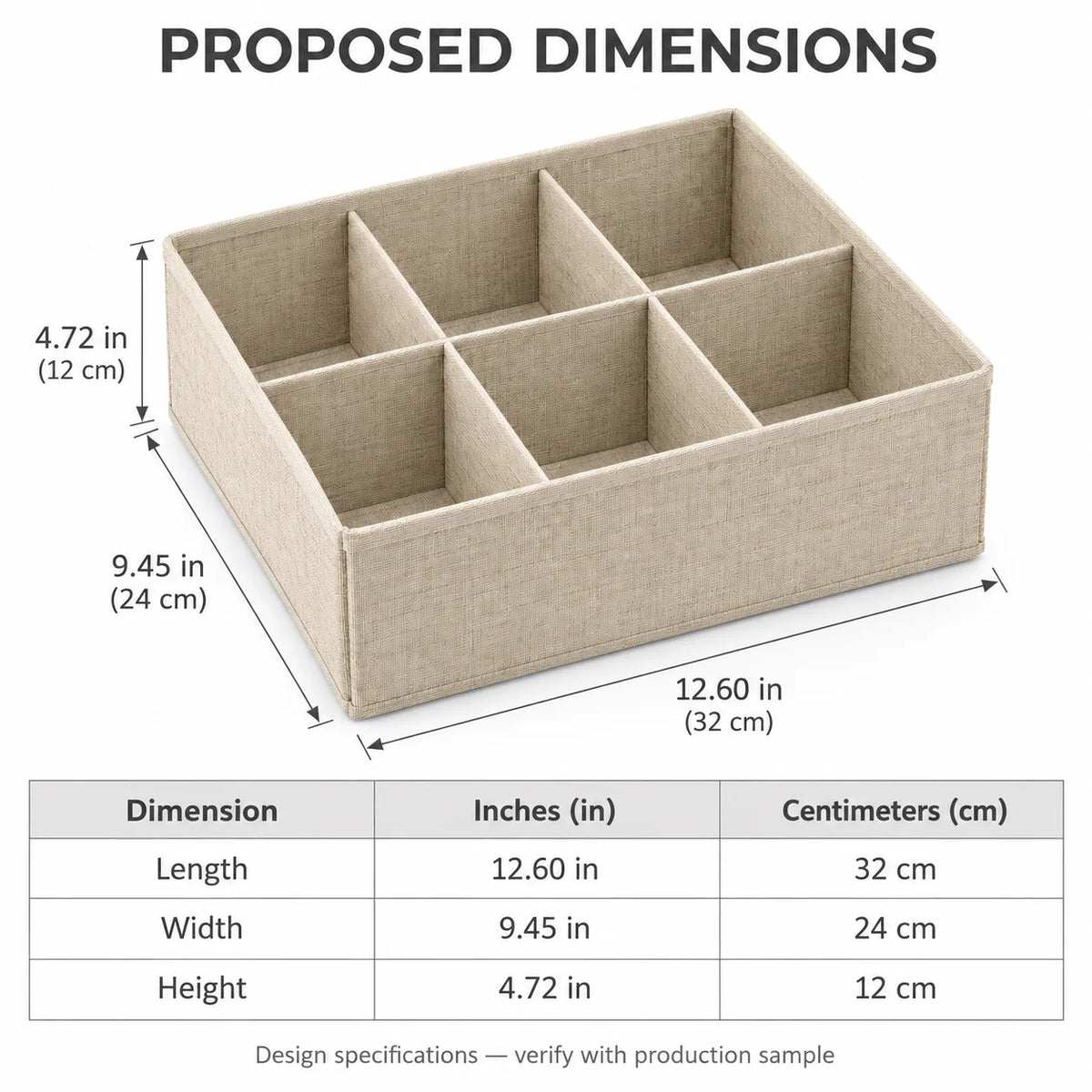 Oatmeal Fabric Underwear Drawer Organizer, 6 Cells