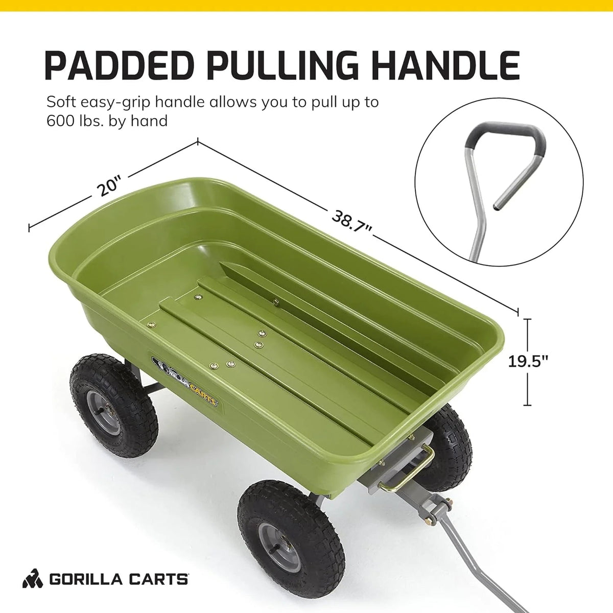 Heavy Duty Poly Utility Dump Wagon Garden Cart W/pneumatic Tires, 6 Cu ft - 1200 lb Capacity Outdoor Wheelbarrow for Yard, Landscaping &…
