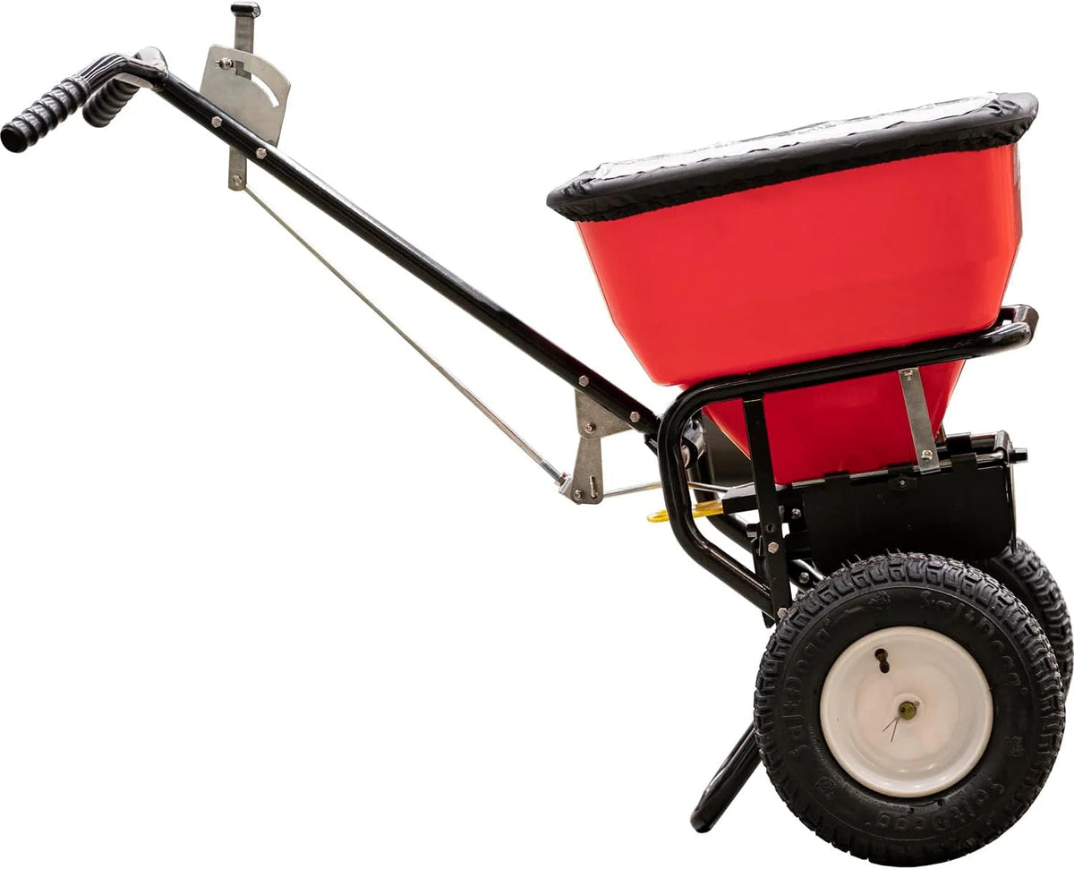 Multi-purpose Walk Behind Push Spreader, 100 Pound Capacity, Multi Use Tool for Grass Seed, Salt, De-icer, Fertilizer and Seeds