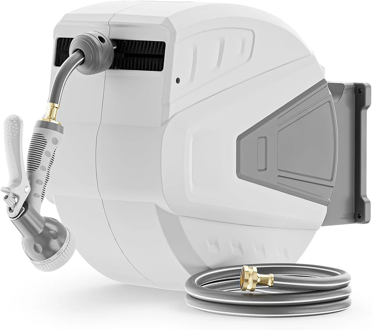 Retractable Garden Hose REEL,1/2 in X 100 ft Wall Mounted Hose Reel, with 9- Function Sprayer Nozzle, Any Length Lock/slow Return…