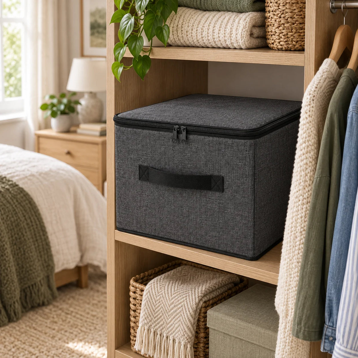 Charcoal Structured Wardrobe Storage Bag, Square
