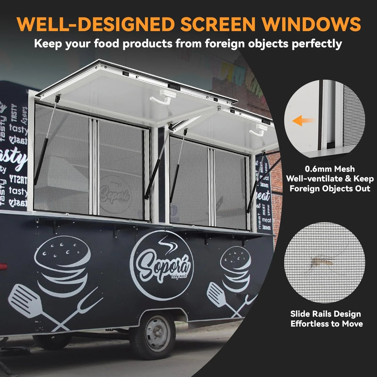 Concession Window 36W X 36H Aluminum Alloy Food Truck Service Window with Sliding Screens & Awning Door, Hydraulic Lift, Locking Mechanism,…