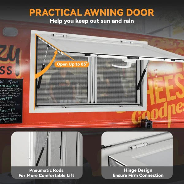 Concession Window 36W X 36H Aluminum Alloy Food Truck Service Window with Sliding Screens & Awning Door, Hydraulic Lift, Locking Mechanism,…