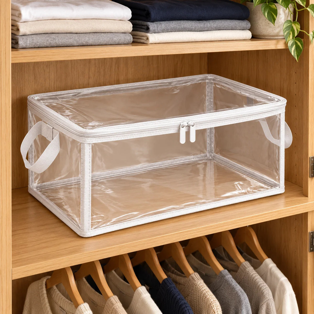 Clear White-Trim Clothes Storage Bag, Medium