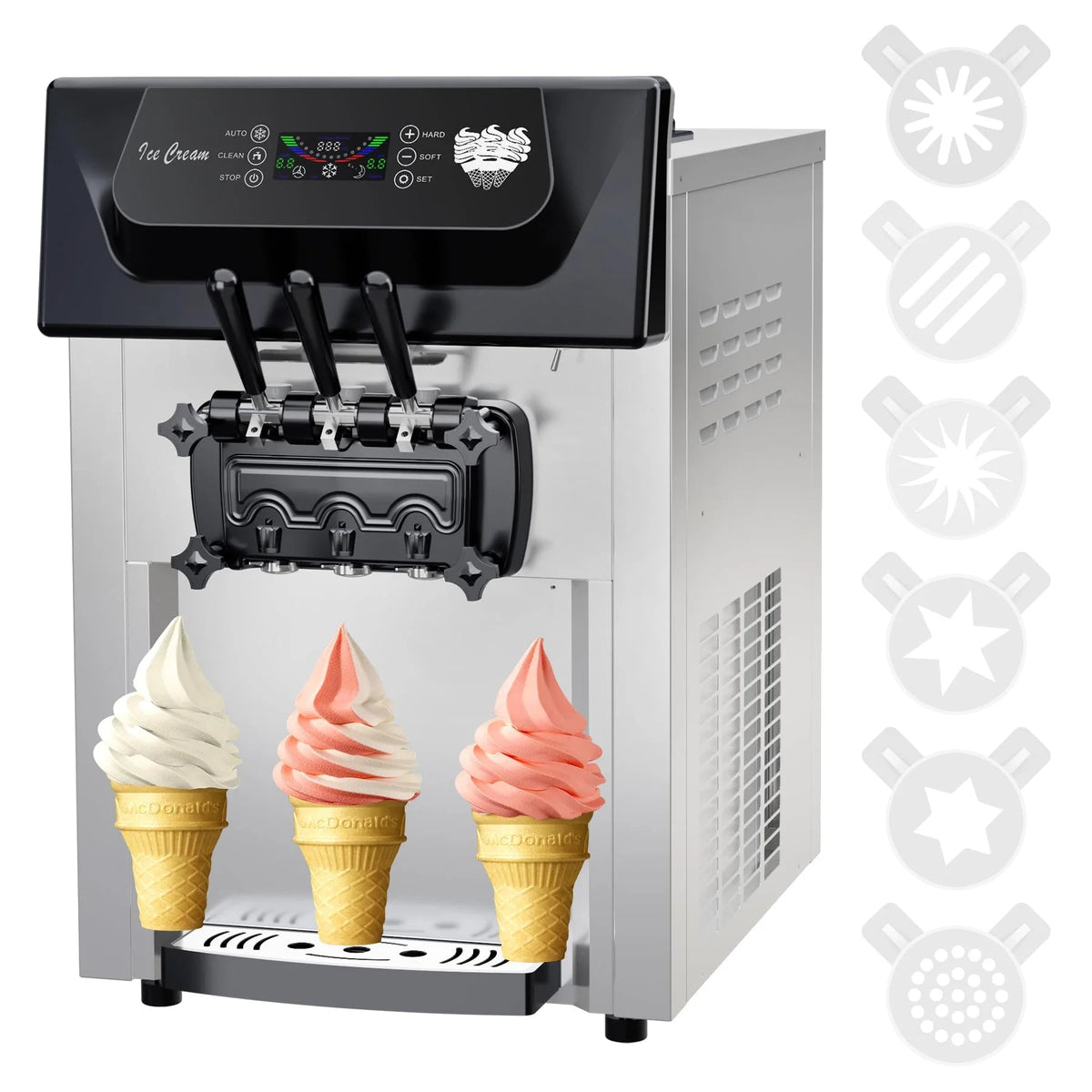 2200W Commercial Ice Cream Machine, 3 Flavor Soft Serve Ice Cream Machine, 5.3-7.4 Gal/hr, with Lcd Touch Screen, Automatic Cleaning, High…