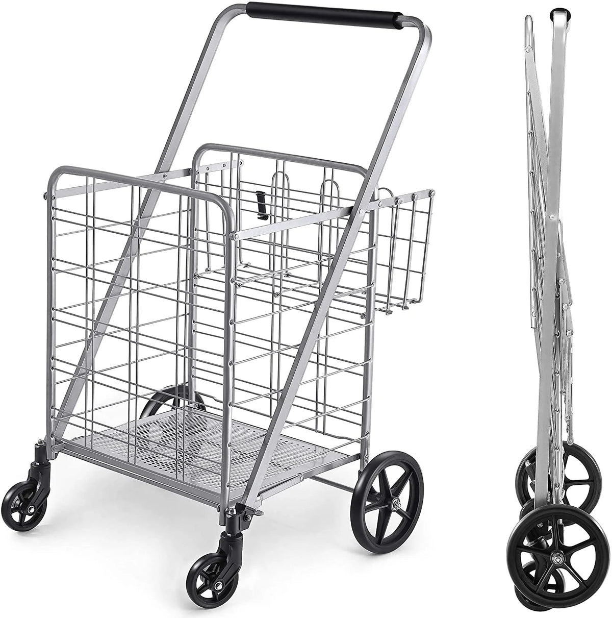 Shopping Cart with Wheels, Metal Grocery Cart with Wheels, Shopping Carts for Groceries