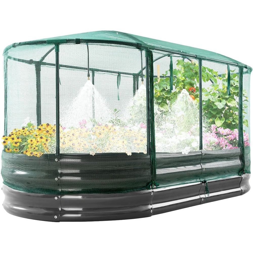 Garden Bed Kit with Self Watering System and Mesh Cover, Large Oval Metal Outdoor Planter Garden Boxes for Vegetables Herbs Flowers, 6X3X1FT