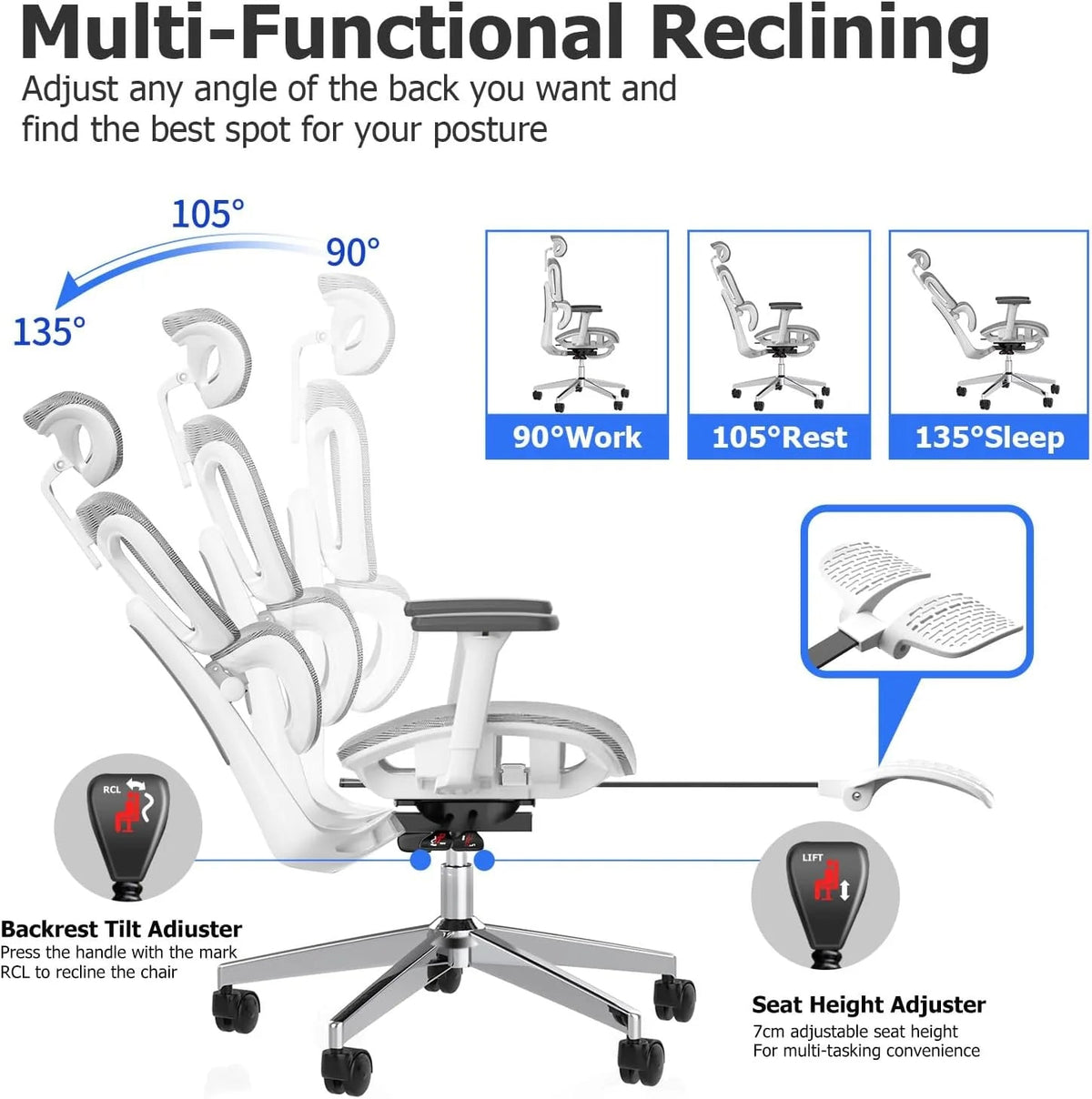 3D Ergonomic Office Chair - High Back Mesh Desk Chair with 3D Adjustable Armrests, Wheels, for Home and Office