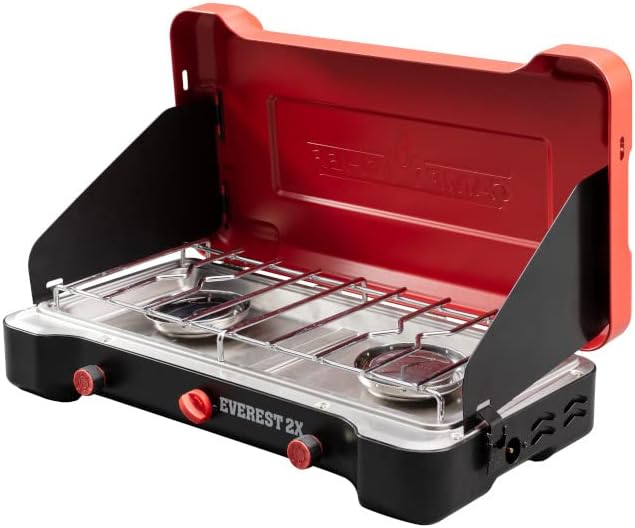 High Output Two-burner Camp Stove - Lid Doubles as Windscreen - Portable Cooking Stove - for Outdoor Cooking - 20,000 btu Burners - 215 Sq…