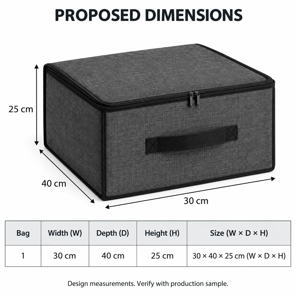 Charcoal Structured Wardrobe Storage Bag, Narrow