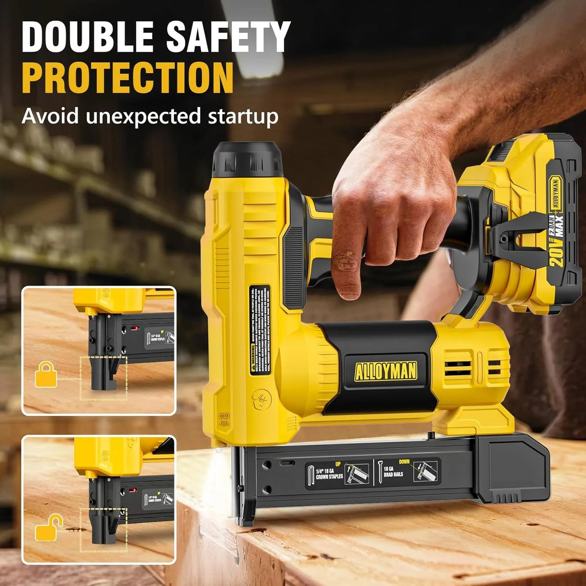 Alloyman 18 Gauge Nail Gun Battery Powered 2 in 1 Cordless Brad Nailer Electric Stapler with 2 0AH Battery and Charger 1000PCS Nails and 500