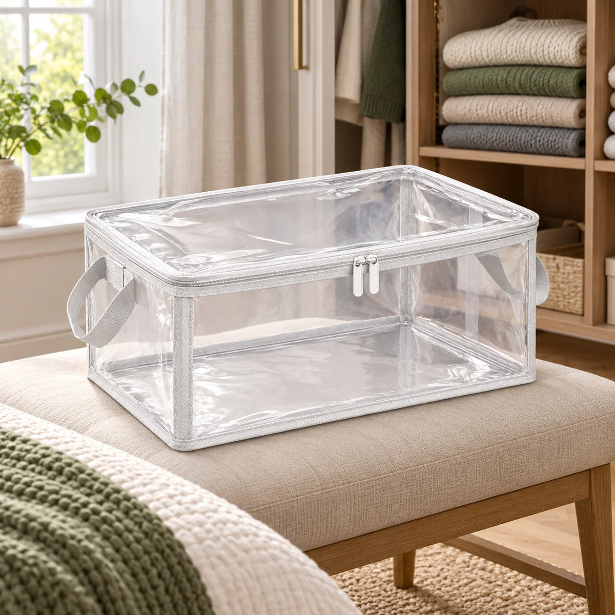 Clear White-Trim Clothes Storage Bag, Medium